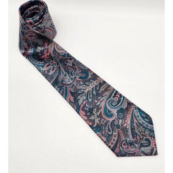 Vintage Westchester Classics Men's Paisley Tie Necktie Pink Blue Gray - Picture 10 of 10